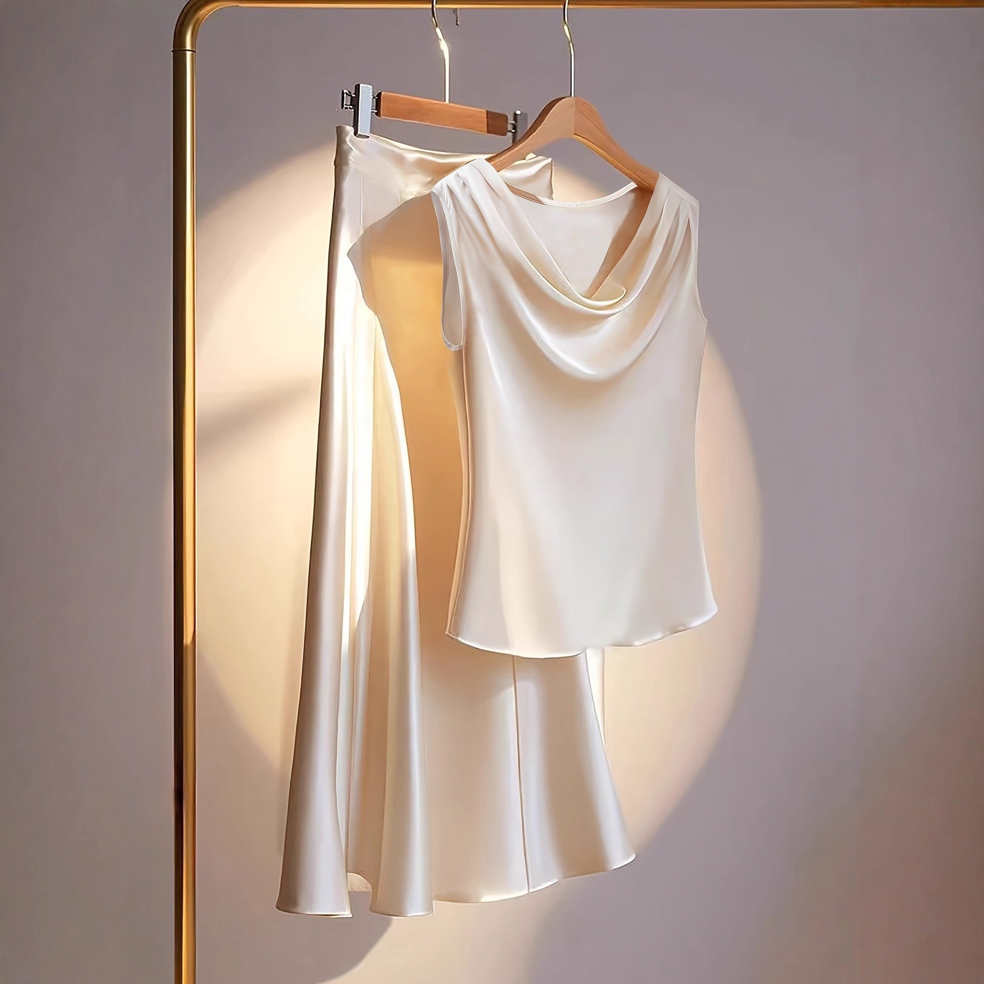 Summer Alt Clothing - Women Satin Two Piece Set Cowl