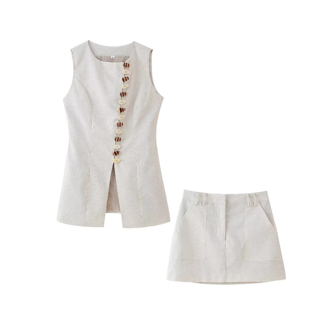Cotton Linen Vest Mini Skirts  - Summer Clothing Linen ulasan dan harga