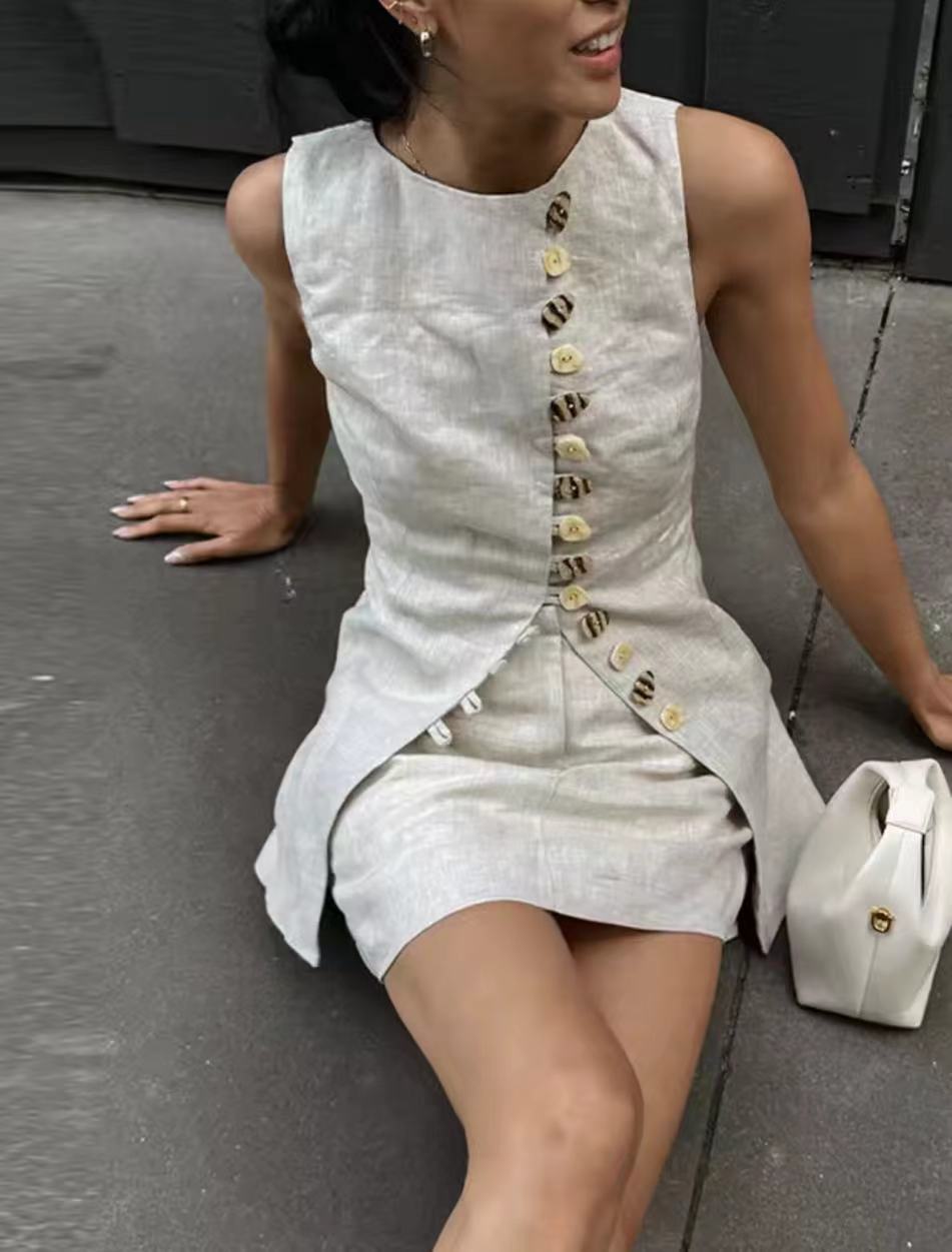 Cotton Linen Vest Mini Skirts  - Summer Clothing Linen ulasan dan harga