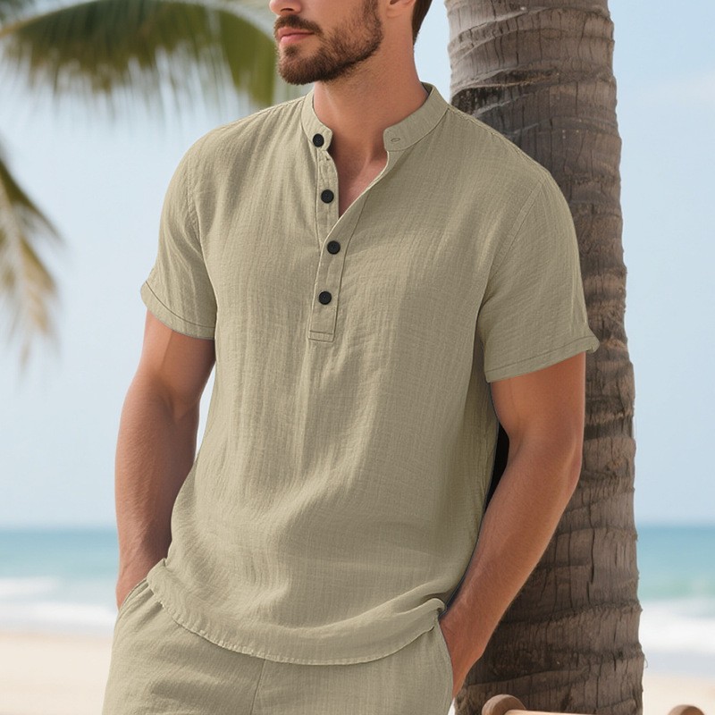 Men Shirt Mens Linen Loose Fit - Summer Clothing Linen ulasan dan harga