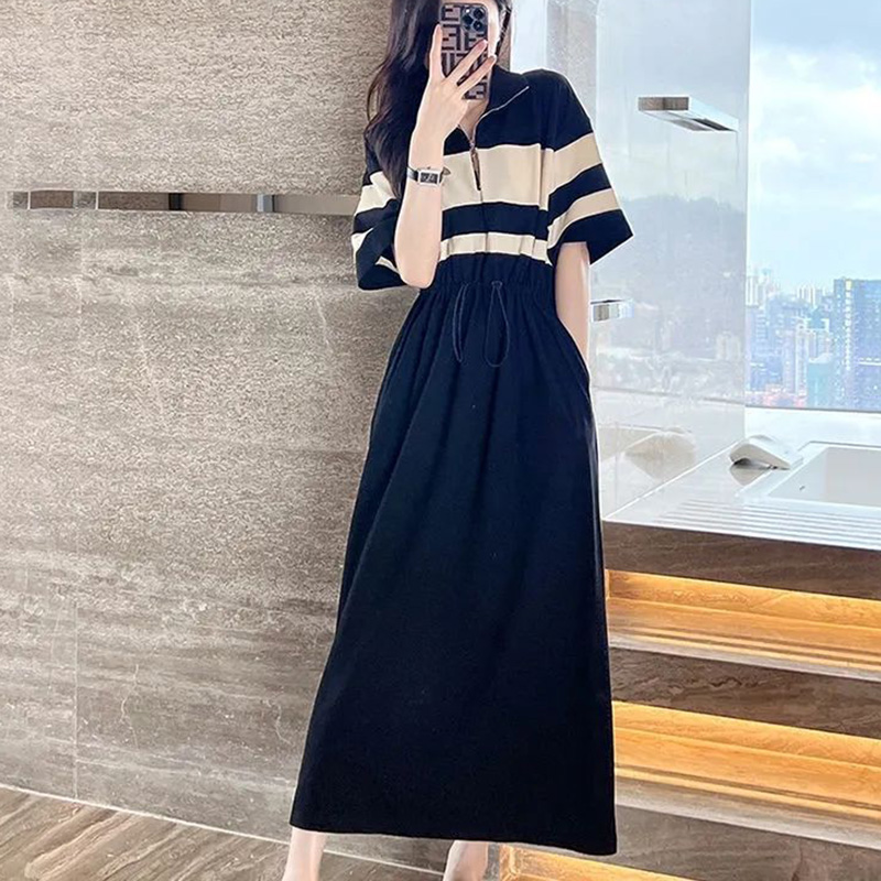 Fashion Lapel Zipper Shirring  - Summer Clothing Young Women ulasan dan harga