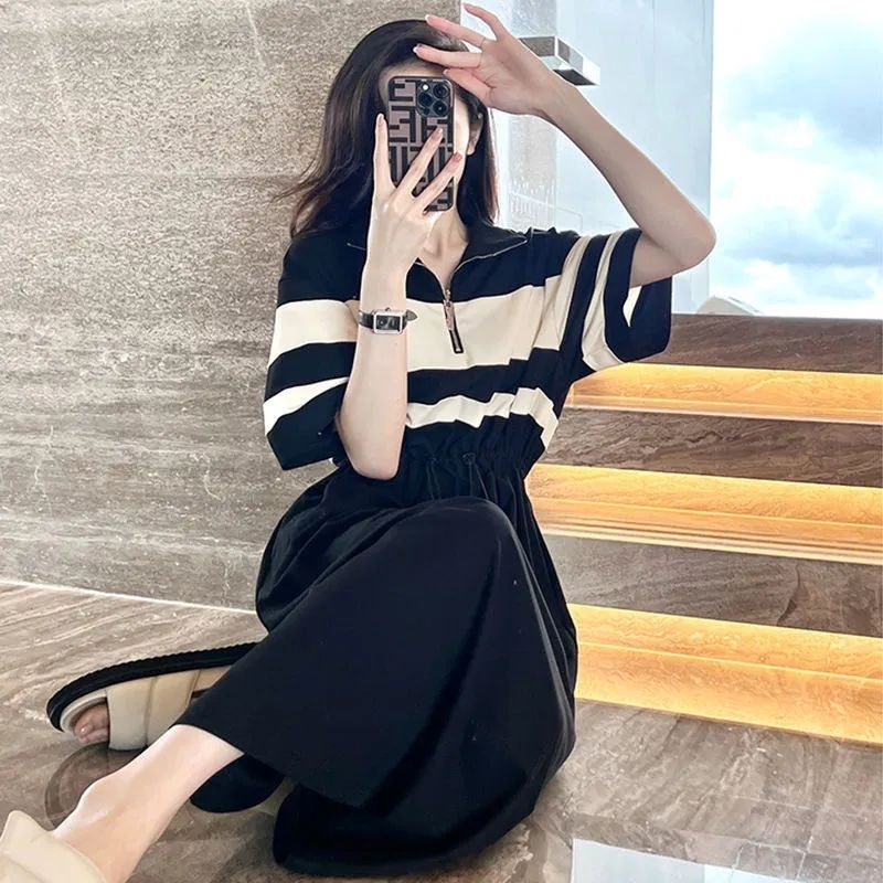 Fashion Lapel Zipper Shirring  - Summer Clothing Young Women ulasan dan harga