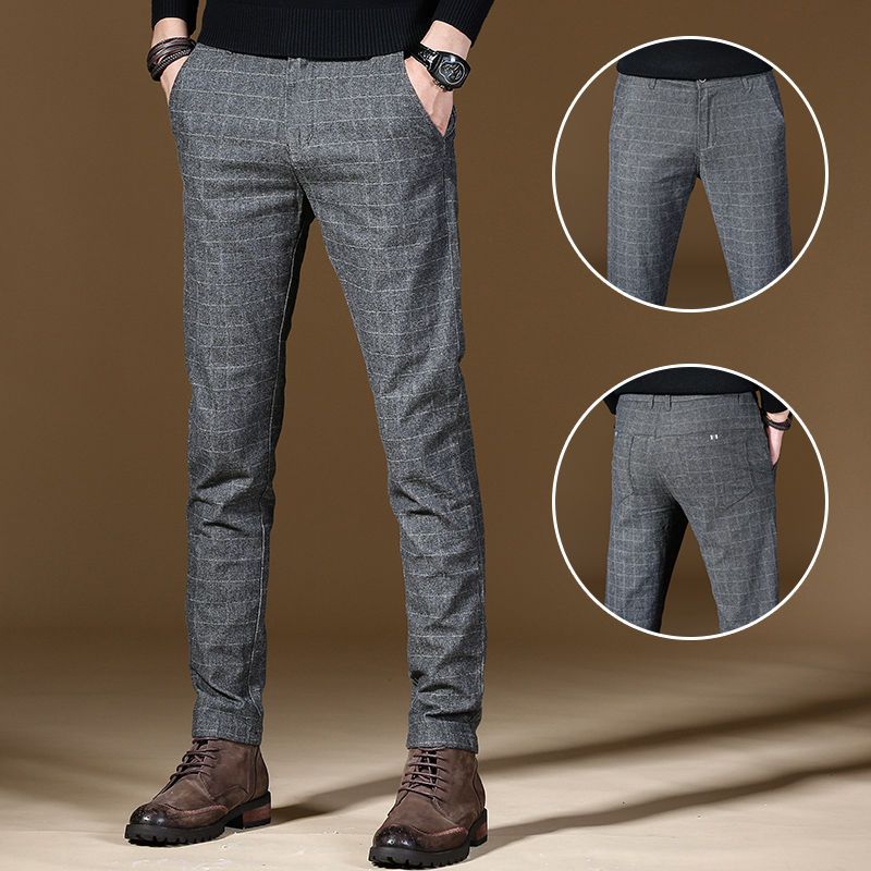 Male Suit Trousers Gray Plaid  - Summer Clothing Cheap ulasan dan harga