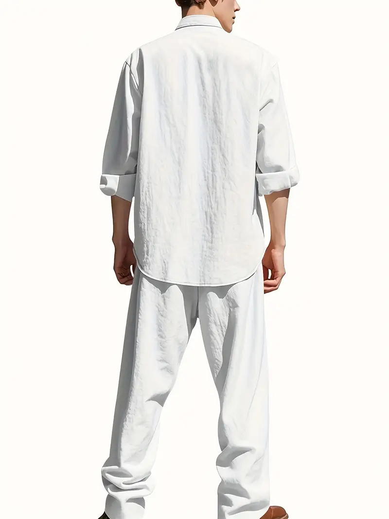 Men's White Linen Suit Set Lon - Summer Clothing Linen ulasan dan harga