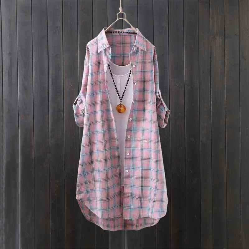 Plaid shirt women's summer lon - Summer Clothing Linen ulasan dan harga