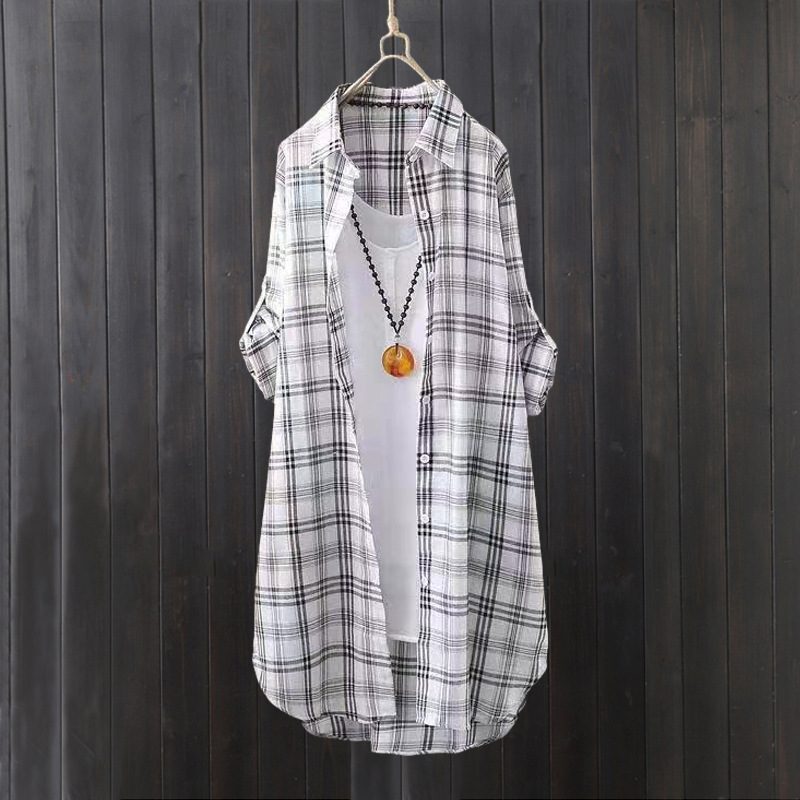 Plaid shirt women's summer lon - Summer Clothing Linen ulasan dan harga