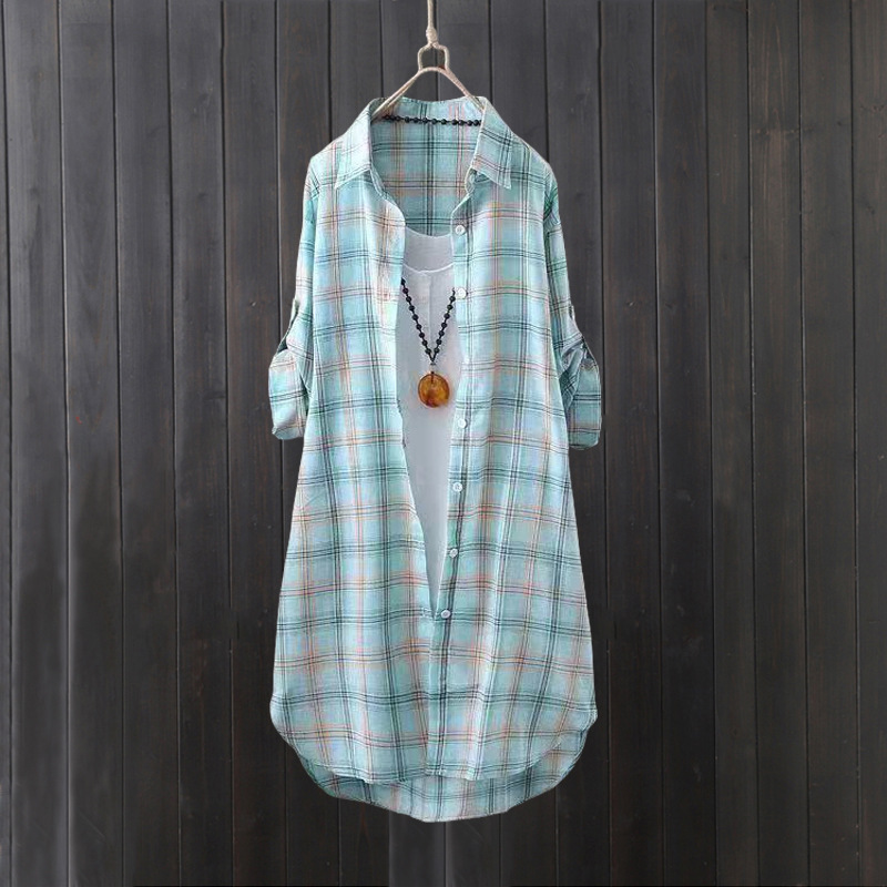Plaid shirt women's summer lon - Summer Clothing Linen ulasan dan harga
