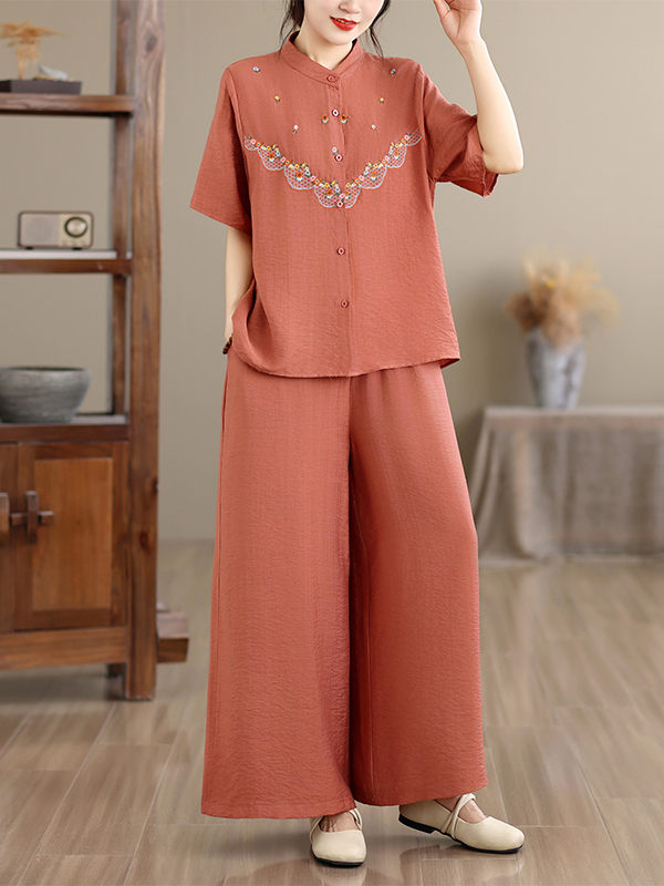 Embroidered Cotton Linen Short - Summer Clothing Linen ulasan dan harga
