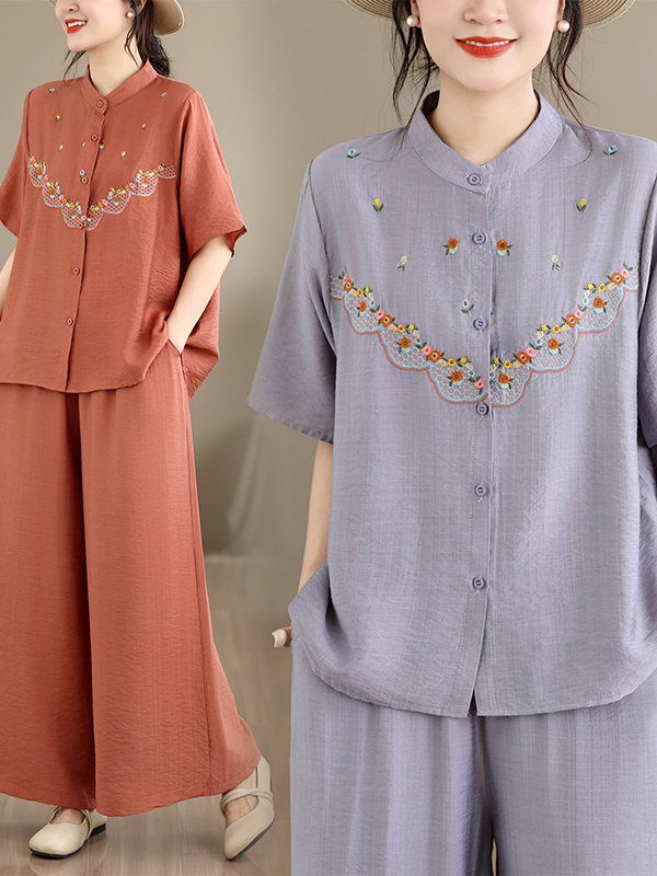 Embroidered Cotton Linen Short - Summer Clothing Linen ulasan dan harga
