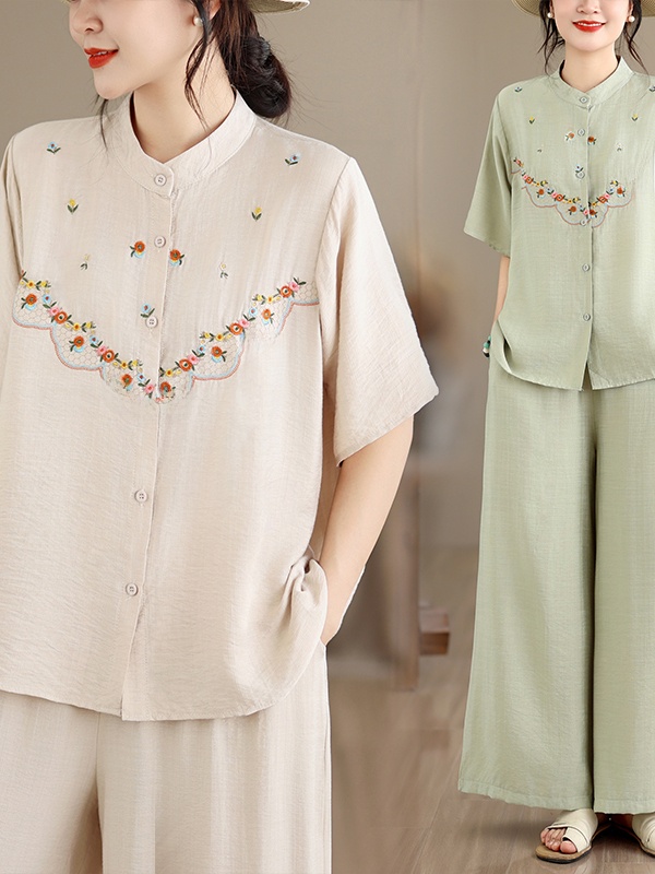 Embroidered Cotton Linen Short - Summer Clothing Linen ulasan dan harga