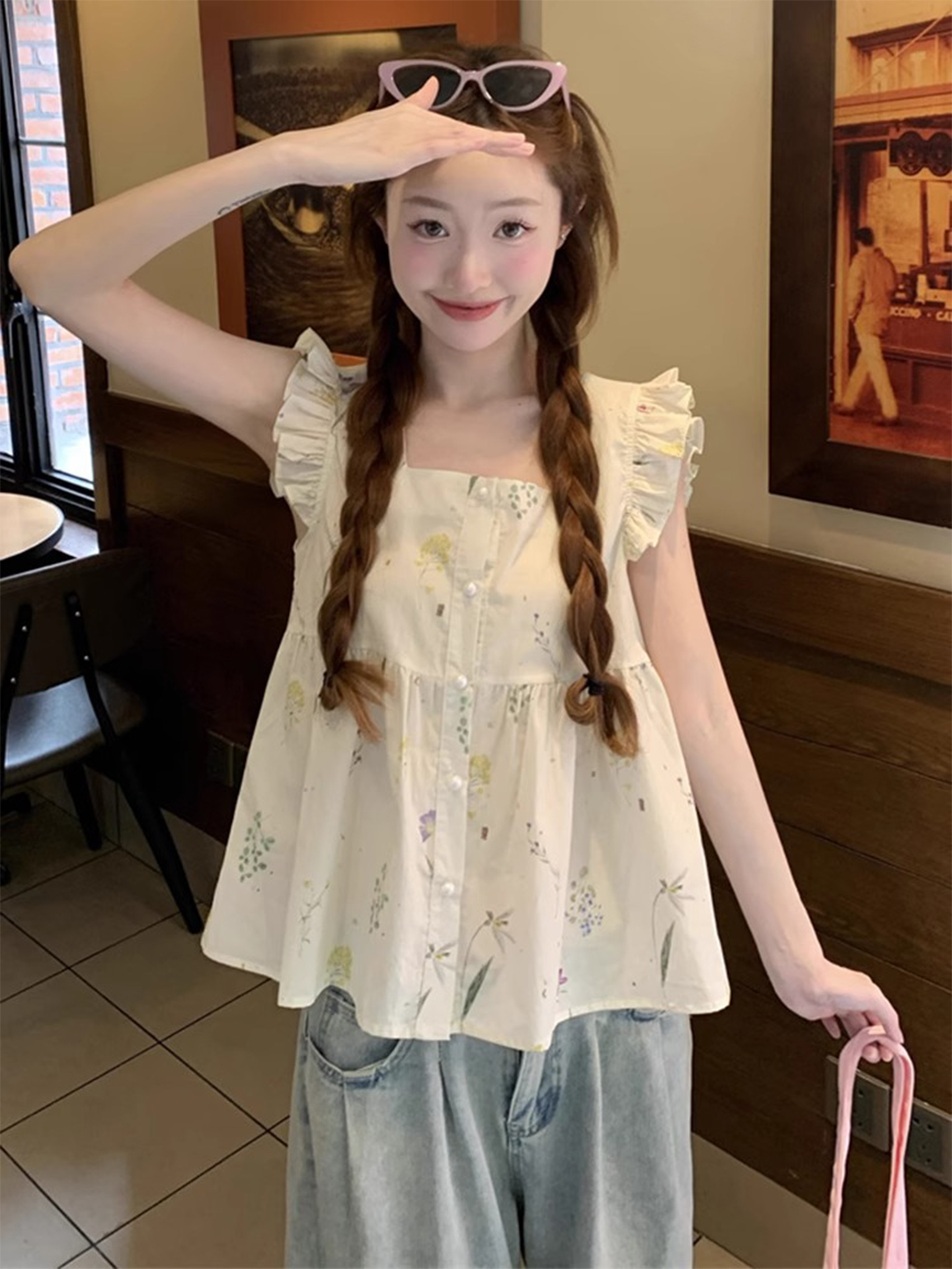 Sweet Style Floral Print Blous - Summer Clothing Young Women ulasan dan harga