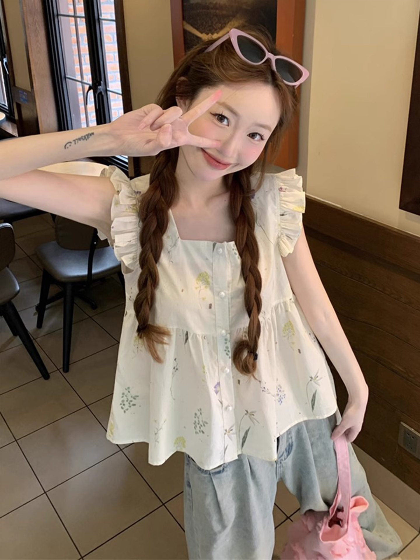 Sweet Style Floral Print Blous - Summer Clothing Young Women ulasan dan harga