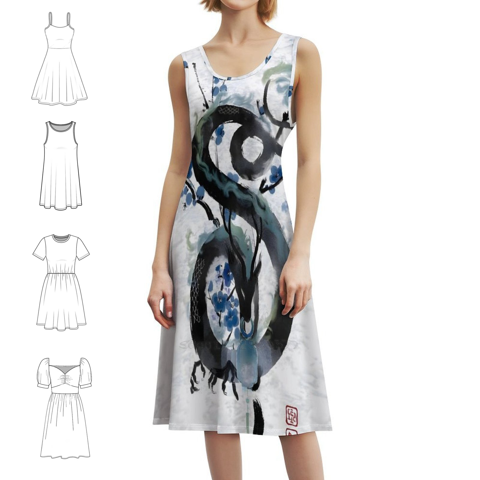 Japanese Blue Night Dragon Ink - Summer Japanese Clothing ulasan dan harga